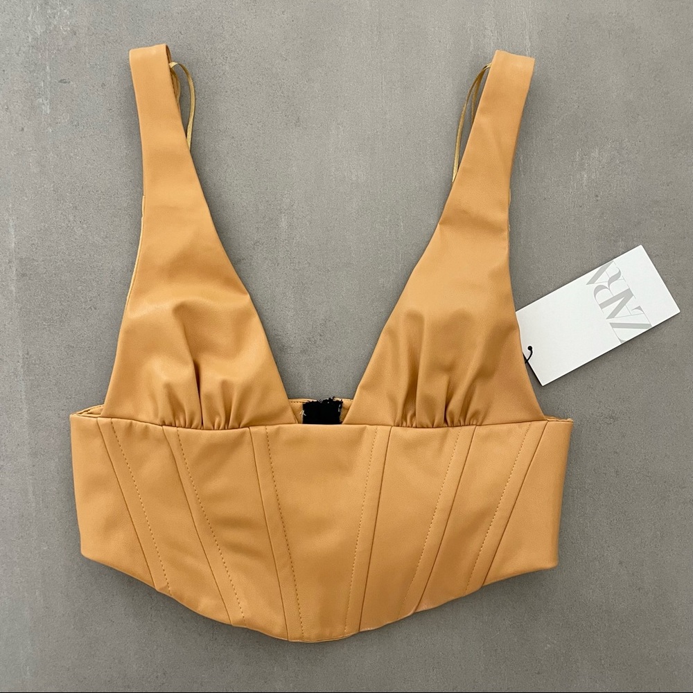 NWT Faux Leather Zara Corset Crop Top